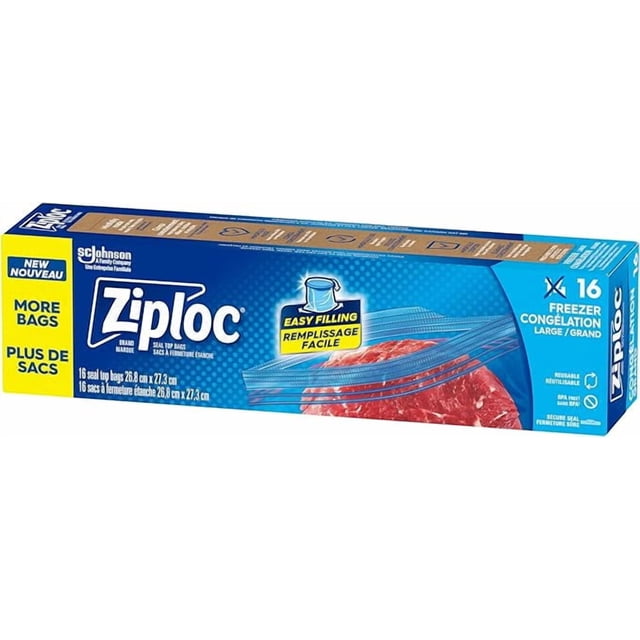 Ziploc Large Freezer Bags, Prevents Freezer Burn, Microwave & Freezer Safe, New Stay-Open Design, Stand-Up Bottom, BPA Free, 16 Count