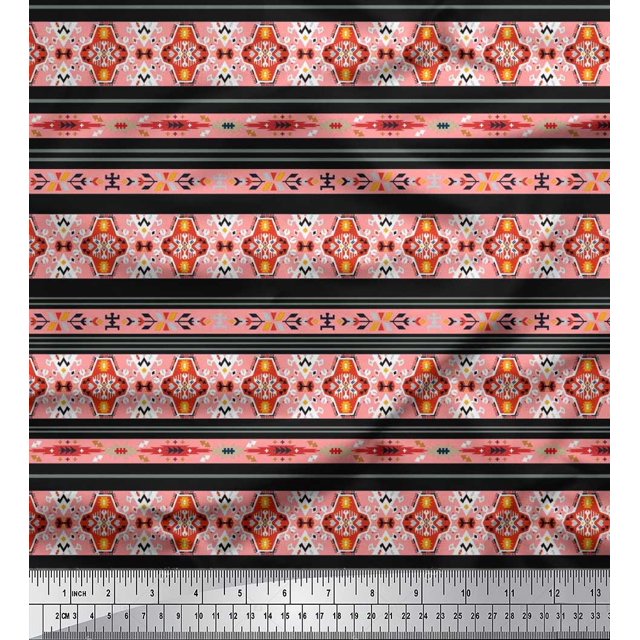 Soimoi Silk Fabric Ikat Southwestern Decor Fabric Printed Yard 42 Inch Wide