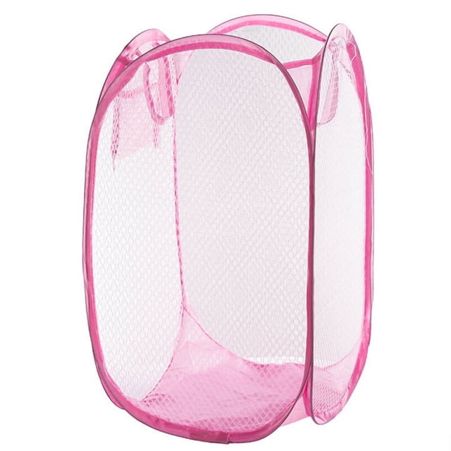 SHISUYAN Foldable Up Easy Open Mesh Laundry Clothes Hamper Basket for College Dorm (Pink)