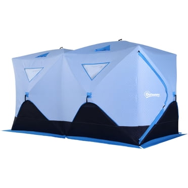 Outsunny 8-Person Pop-up Ice Fishing Tent, Insulated Ice Fishing Shelter with Ventilation Windows, Double Doors and Carry Bag, for Low-Temp -22℉