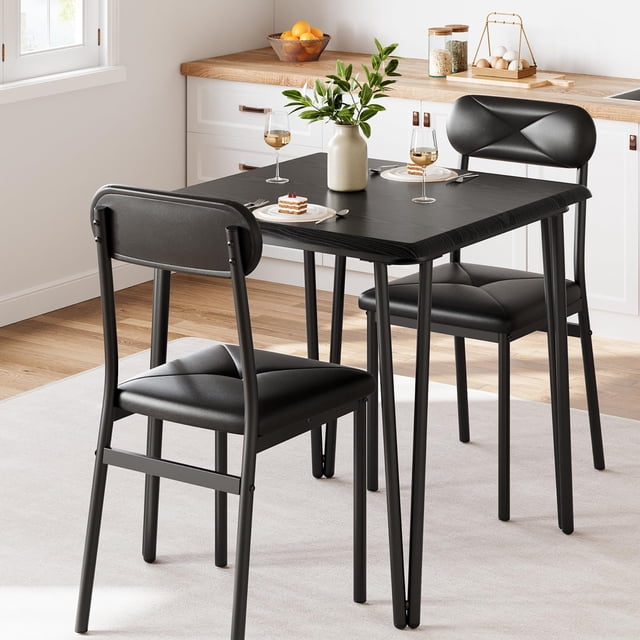 Small Dining Table Set for 2, Space Saving 3 Piece Square Dining Set for Small Apartments and Home Offices, Small Kitchen Table and Chairs Set, Furniture Set Dinette,Table with 2 Chairs