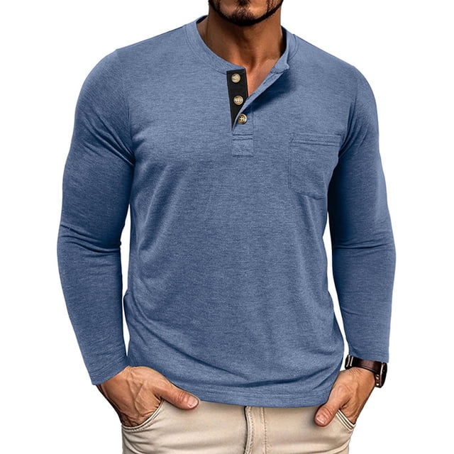Yusimy Chandail Henley pour Homme à Manches Longues, Col Rond, Boutonné, Couleur Unie, avec Poche, Mode Décontractée