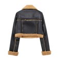 thumbnail image 5 of Veste Courte à Manches Longues Noire pour Femmes, Imprimé, Col Roulé, Faux Cuir, Joyeuses Fêtes, Noël, Décontractée, Thermique, à Capuche, Hiver Automne 2025 TP, 5 of 5