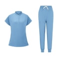 thumbnail image 3 of Women Scrubs Matching Set Round Neck Stretch Tops With Pockets & Cargo Pants Jogger Nurse Work Uniform Sets, 3 of 5