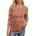 thumbnail image 2 of Penkiiy Hauts à Manches 3/4 pour Femmes T-Shirts Plissés Col Rond Tunique Décontractée Automne Vêtements Basiques Tendance S Orange, 2 of 7