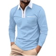 thumbnail image 2 of RXIRUCGD Men Solid Color Pocket Long Sleeves Flip Collar Fashion Golf Ball Shirt Tops, Light Blue, Size: XL, 2 of 6