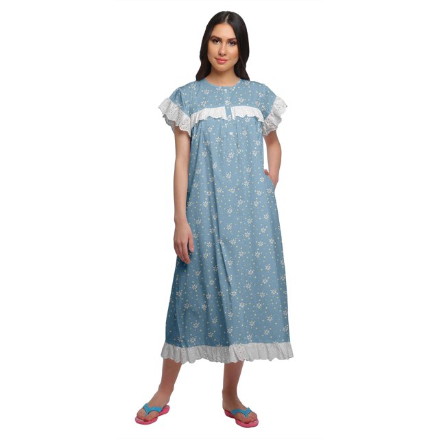 Moomaya Chemise de Nuit d'Allaitement à Col Rond Imprimée pour Femmes en Coton