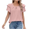 thumbnail image 1 of Timegard Tops for Women Ruffle Short Sleeve Round Neck T Shirts Fashion Casual Solid Color Dressy Blouses, 1 of 7
