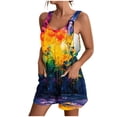 thumbnail image 2 of Gspmoly Shorts Athlétiques pour Femmes, Shorts d'Été Confortables et Décontractés pour Femmes à Bretelles Imprimées, Shorts Combinaison avec Poches, Shorts de Course jusqu'à 60 % de Rabais Multicolore G, 2 of 5