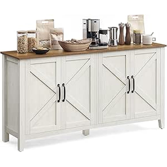 VASAGLE LIRY Collection - Armoire de Rangement, Buffet, Bahut, Crédence, avec Tablettes Ajustables, pour Entrée, Blanc Rustique et Brun Miel