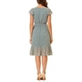 thumbnail image 3 of INSPIRE CHIC Robe pour Femme Florale à Encolure Carrée, Manches Volantées Style Cap, Midi à Volants, Robe d'Invitée de Mariage m Bleu Gris, 3 of 6