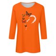 thumbnail image 4 of Dadaria T-shirt Femme Orange Chemise Manches 3/4 T-Shirt Col Rond Grande Taille Hauts Chandail d'Été Chemisiers L, 4 of 5
