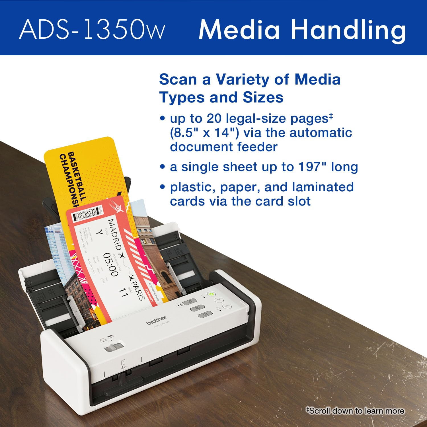Brother ADS-1350W Wireless Compact Desktop Scanner for Easy Scanning by Small Businesses or Independent Users