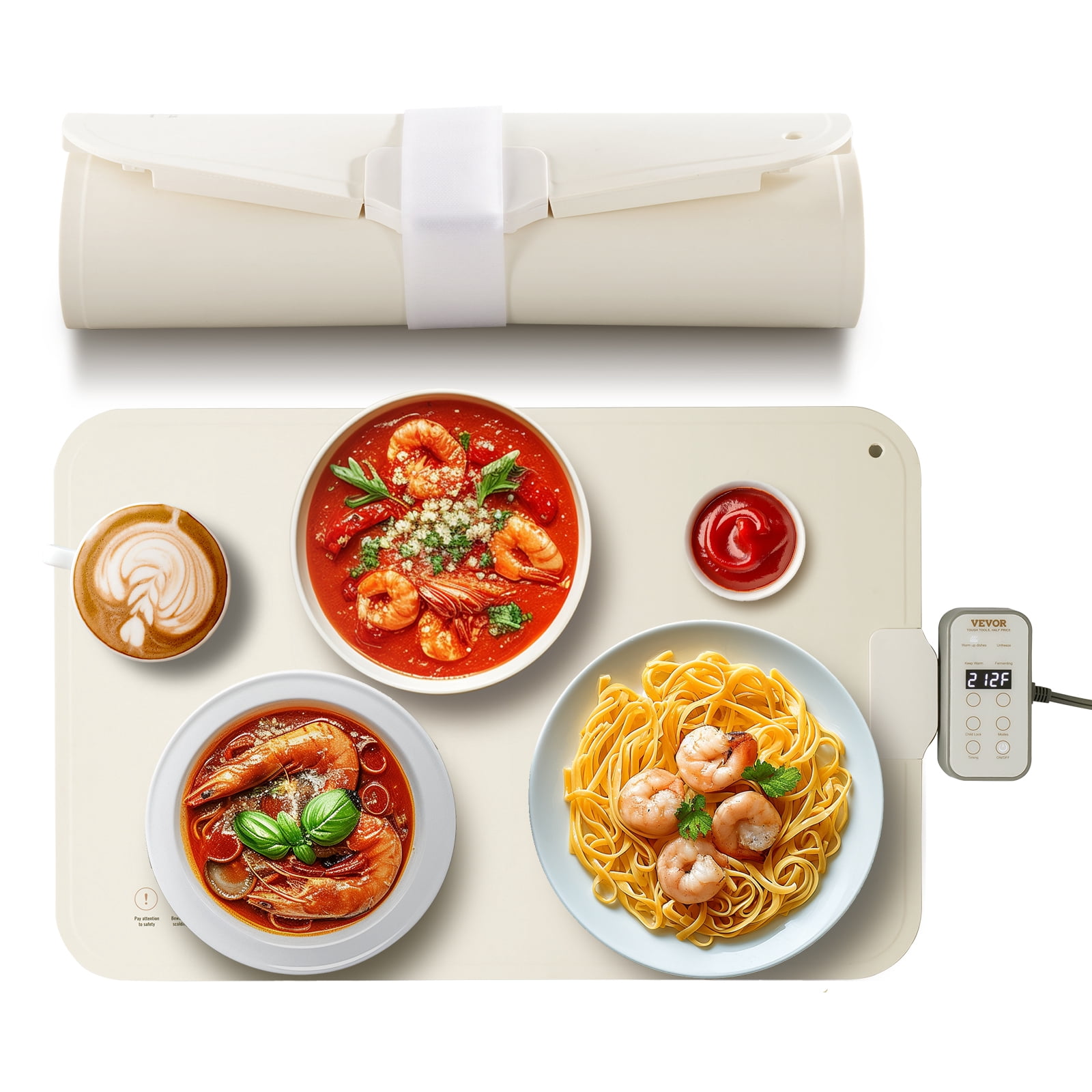 VEVOR Plateau Chauffant Électrique Tapis Chauffant Enroulable pour Aliments avec Contrôle de Température pour Buffet