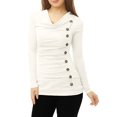 thumbnail image 3 of INSPIRE CHIC Women's Cowl Neck Buttons Decor Long Sleeves Ruched Top, 3 of 5