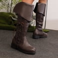 thumbnail image 4 of Dakaela Women Fold Over Knee High Riding Boots Low Heel Platform Slouchy Long Boot Round Toe Winter Walking Shoes Brown Size 6, 4 of 8