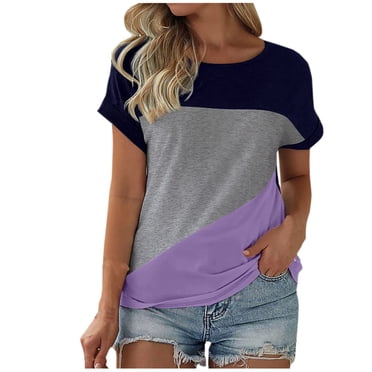 AherBiu T-Shirts pour Femmes à Col Rond à Manches Courtes Hauts Coupe Ample Confortables en Coton Extensible T-Shirts Décontractés à Blocs de Couleur