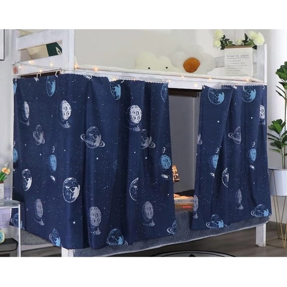 Bamboohart Students Dormitory Room Bunk Bed Curtain Lightproof Curtain Roommate Privacy (Dark Blue - Planet 1.2 m)