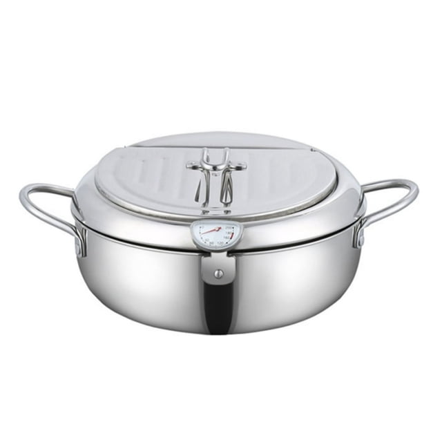 LEEYNEERDeep Fryer Pot Stainless Steel Japanese Frying Pot Janpanese Style Tempura Frying Pot with Lid With Temperature Control Oil Drip Drainer Rack Or Fried Chicken Shrimp French