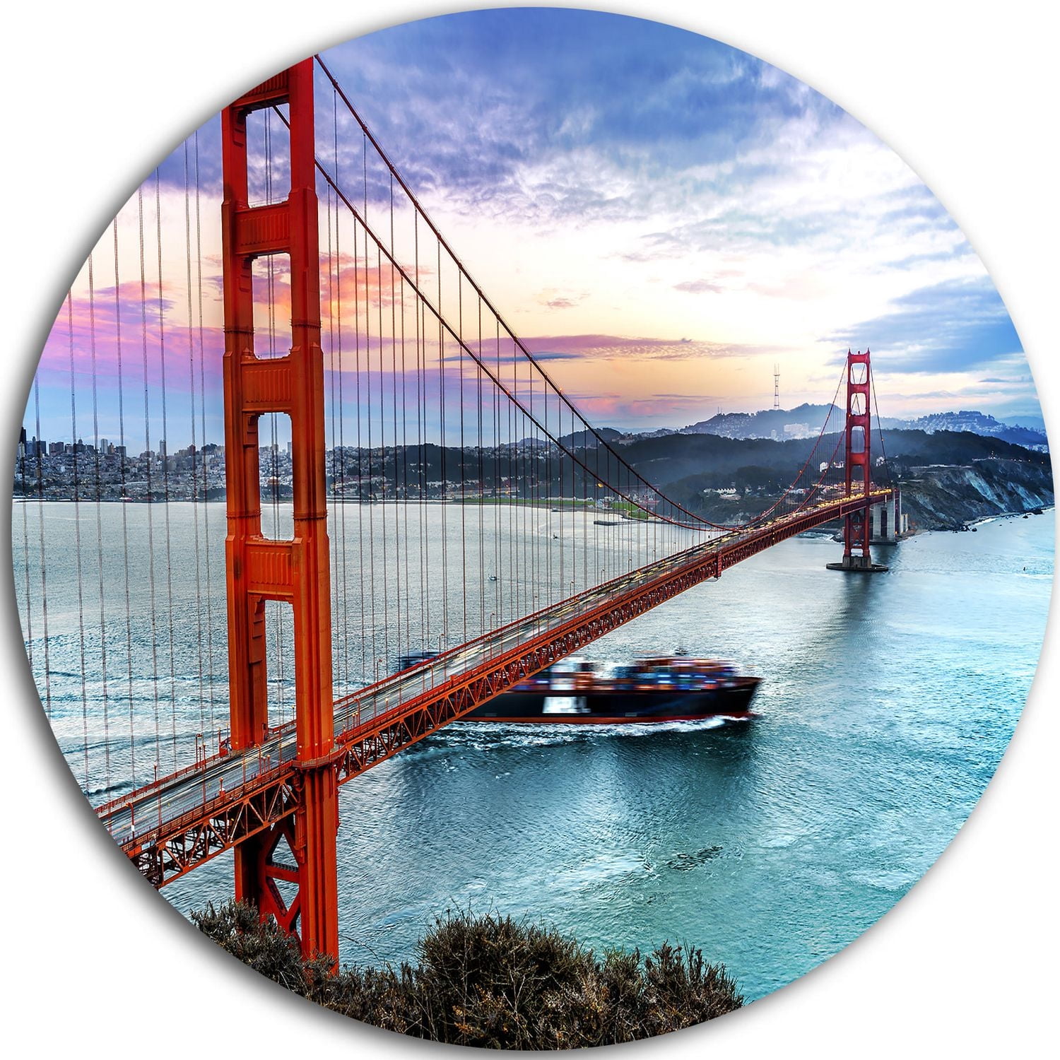Design Art Golden Gate San Francisco' Ultra Glossy Sea Bridge Metal Circle Wall