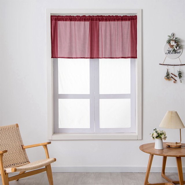 Innerwin Rideaux de Cuisine Déco Demi-Fenêtre Poche pour Tringle Simple Cantonnière Courte Semi-Transparente Moderne Couleur Unie Traitement de Luxe Rouge Vin L:29 Pieds' x H:24 Pieds'
