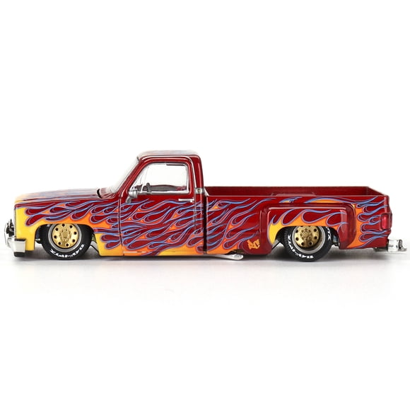 Chevrolet Silverado Dually Pickup Truck "On Fire V1" Red Metallic with Flames and Red Interior (Designed by Jun Imai) "Kaido House" Special 1/64 Diecast Model Car by Mini GT