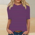 thumbnail image 2 of Enjoytime Blouses Grande Taille pour Femmes à Rayures Col Ras du Cou Manches Mi-Longues Chemises Décontractées Hauts de Travail de Bureau, 2 of 5