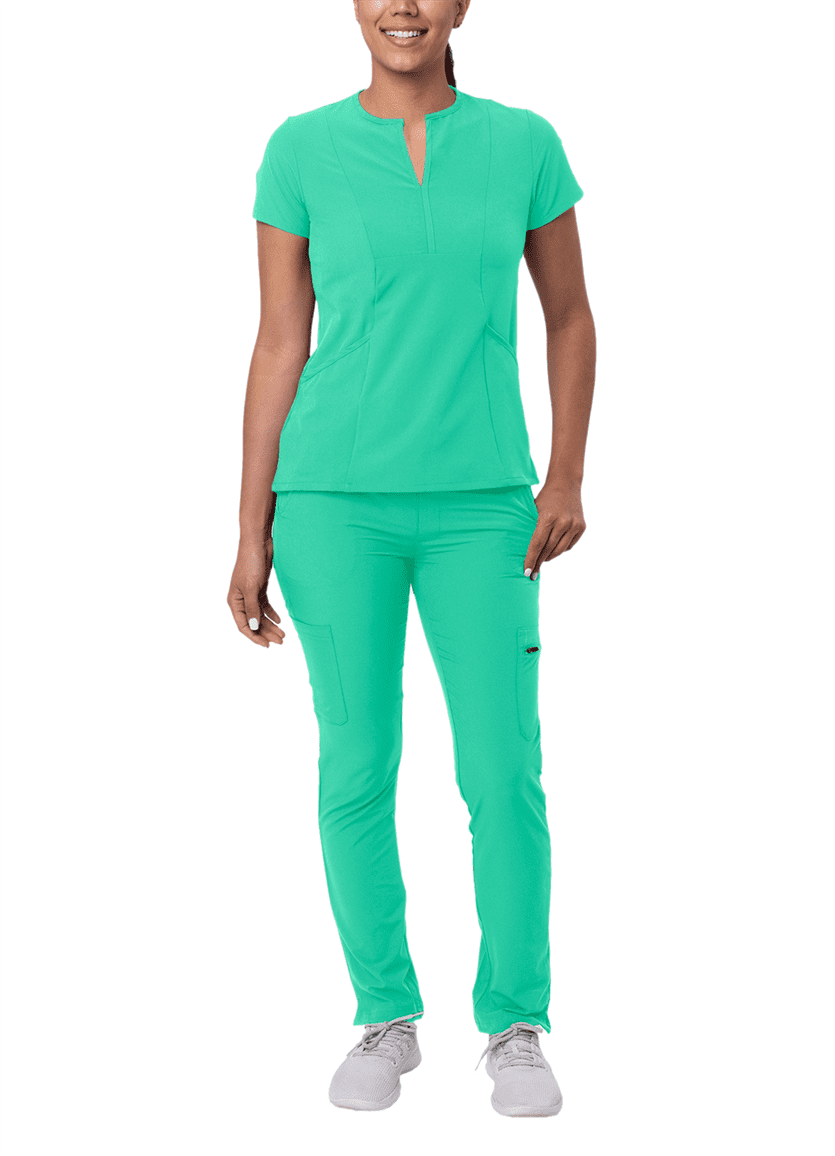 Adar Addition Go-Higher Scrub Set For Women - Notched V-Neck Scrub Top & Skinny Cargo Scrub Pants