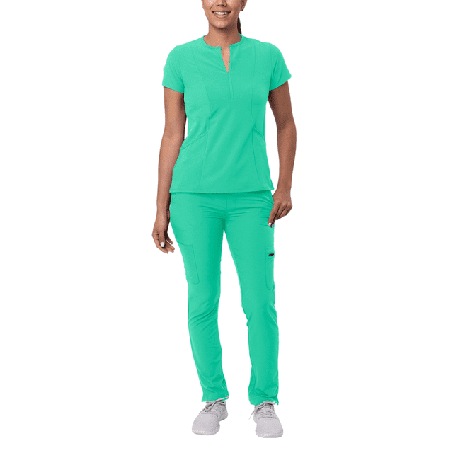 Adar Addition Go-Higher Scrub Set For Women - Notched V-Neck Scrub Top & Skinny Cargo Scrub Pants