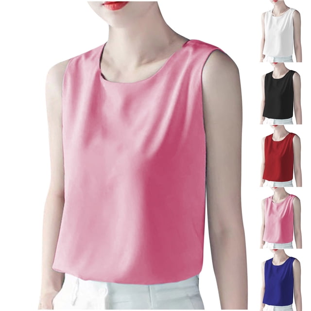 JDQJBZ Camisoles de Base Débardeurs pour Femmes Grande Taille Débardeurs Couleur Unie Col Rond Chandail Ample Sans Manches
