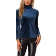 thumbnail image 1 of INSPIRE CHIC Chemise à Manches Longues pour Femme Col Montant en Velours Extensible Col Roulé Blouse Basique Hauts Bleu Foncé TP, 1 of 5