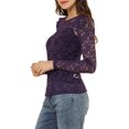 thumbnail image 4 of INSPIRE CHIC Hauts pour Femmes Manches Longues Bouffantes Semi-Transparents Blouses en Dentelle Florale TP Violet, 4 of 7