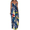 thumbnail image 1 of Pompotops Robes d'Été pour Femmes Décontractées Boho Imprimées à Bretelles Anneau Plage Longue Robe Maxi avec Poches, 1 of 5