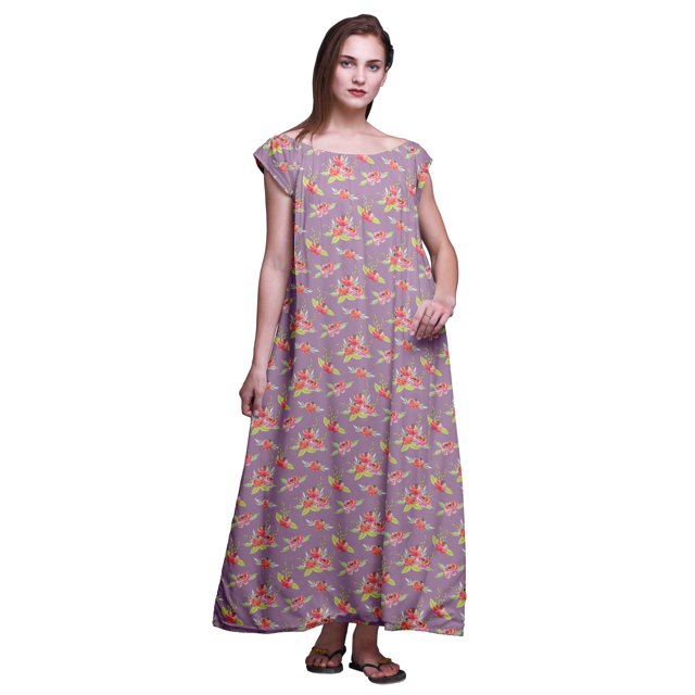Bimba Robe de Nuit Imprimée pour Femmes en Rayonne Longue Maxi Robe de Sommeil Robe de Nuit