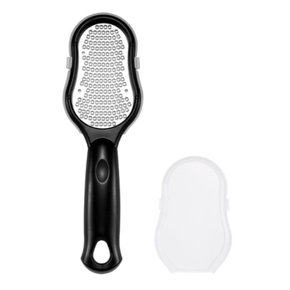 Black PP+Stainless Steel+PS Pedicure Foot File with Cover - Anti-Splash Callus Remover Tool for Hard/Thick Dead Skin, Safe & Easy to Use, Comes in OPP Bag (White Optional) - 23*6.5*2cm, 84g