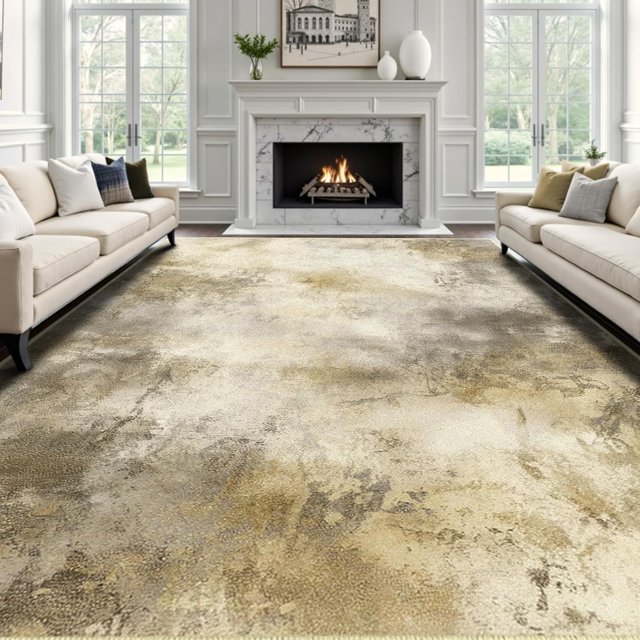 KIRFEIHT Modern Abstract 9x12 Area Rug Large Carpet for Living Room Non Slip Rug for Bedroom Dorm Rugs Stain Resistance Rug for Dining Room Faux Wool Kids Pets Friendly Playroom Rug Brown