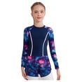thumbnail image 2 of Eandarui Kids Girls 2 Piece Rash Guards Swimsuit Long Sleeve Patchwork Flower Print with Short Swimwear Purple 100, 2 of 6
