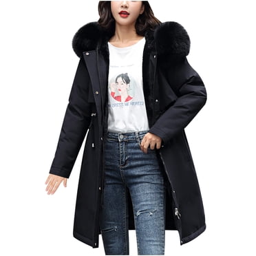 IROINID Manteau Parka Mi-Long pour Femme Couleur Unie Manches Longues Chaud Décontracté Fermetures Éclair Ample Bomber Manteau Chaud Hauts, Noir
