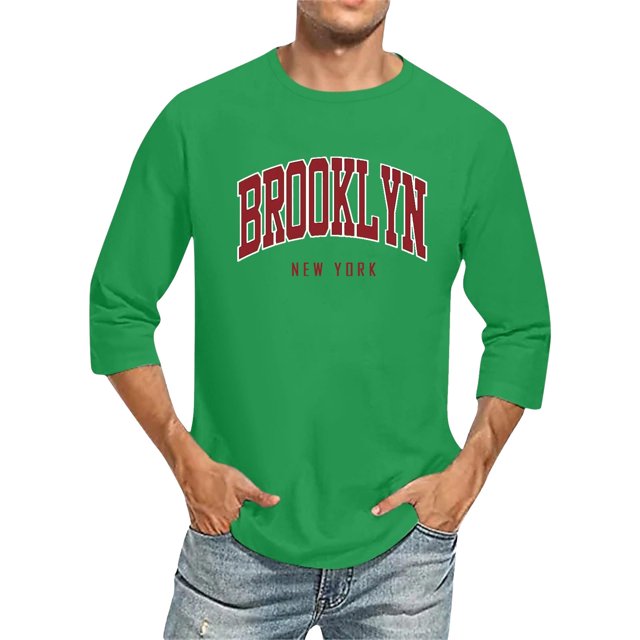 Oversized Tshirts for Men 3/4 Sleeve Comfortable Crewneck Graduated Color Fit Green Graphic Fall Tees size XXXXL