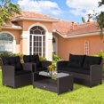 thumbnail image 3 of Costway 8 PCS Patio Rattan Furniture Set Glass Table Shelf Sofa Cushion Black, 3 of 10