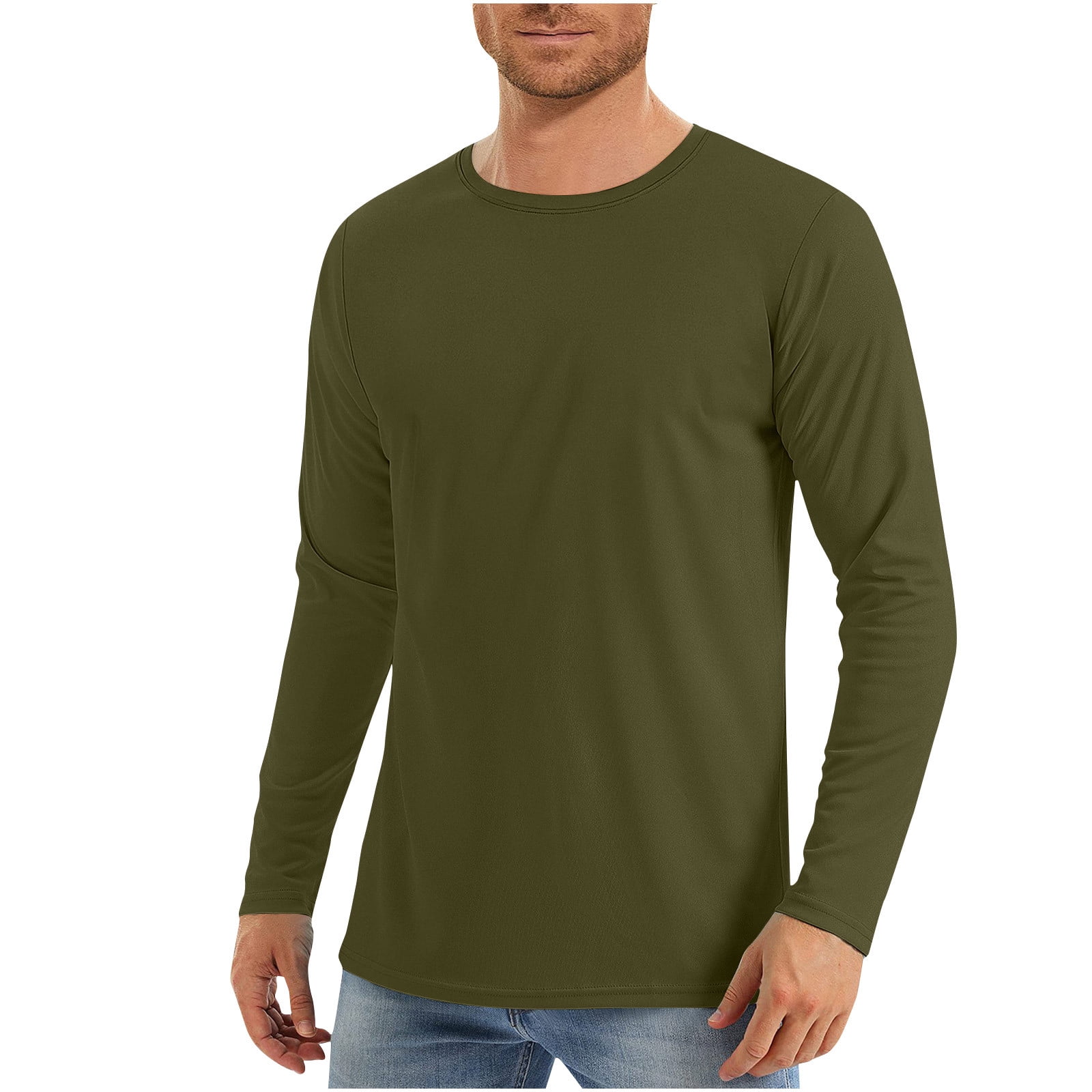 aohooy Mens UPF 50+ UV Sun Protection Shirts Outdoor Long Sleeve SPF Rash Guard T-Shirt Cool Quick Dry Athletic Workout Tops Army Green,XL