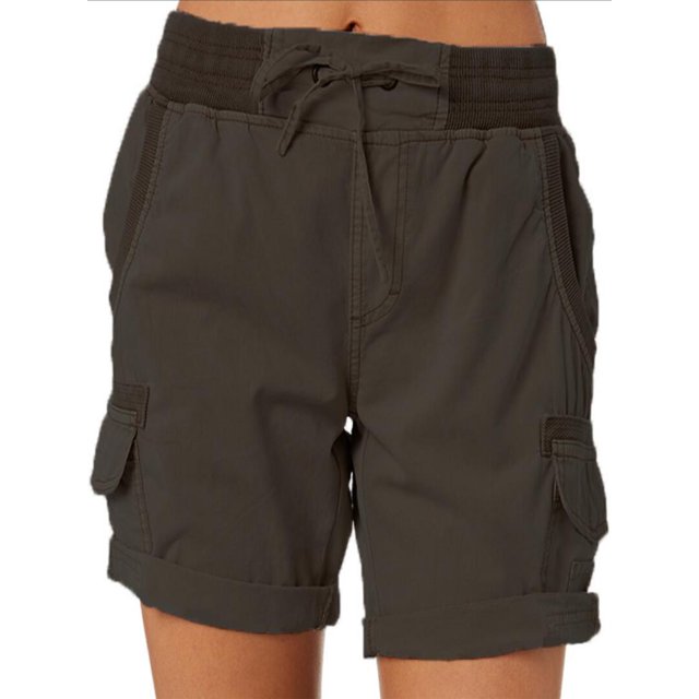 Innerwin Shorts Summer Casual Ladies Cargo Work Short Stretch Linen Dark Gray S