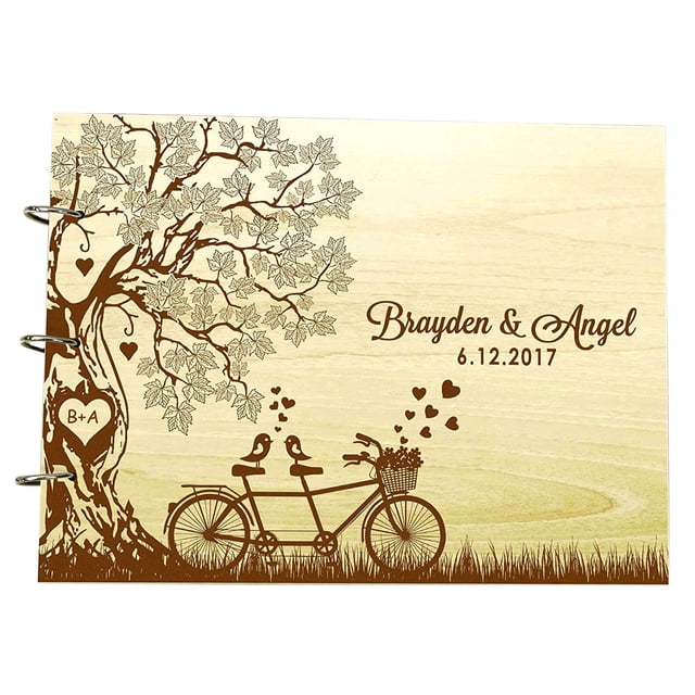 Rustic Wedding Wood Wooden Engraved Name Advice Book Handmade Personalized Tree Guest Book