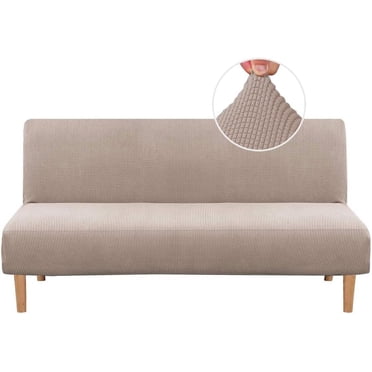 Armless Futon Cover Stretch Sofa Bed Slipcover Protector Elastic Feature Rich Textured High Spandex Small Checks Jacquard Fabric Futon Cover, Machine Washable