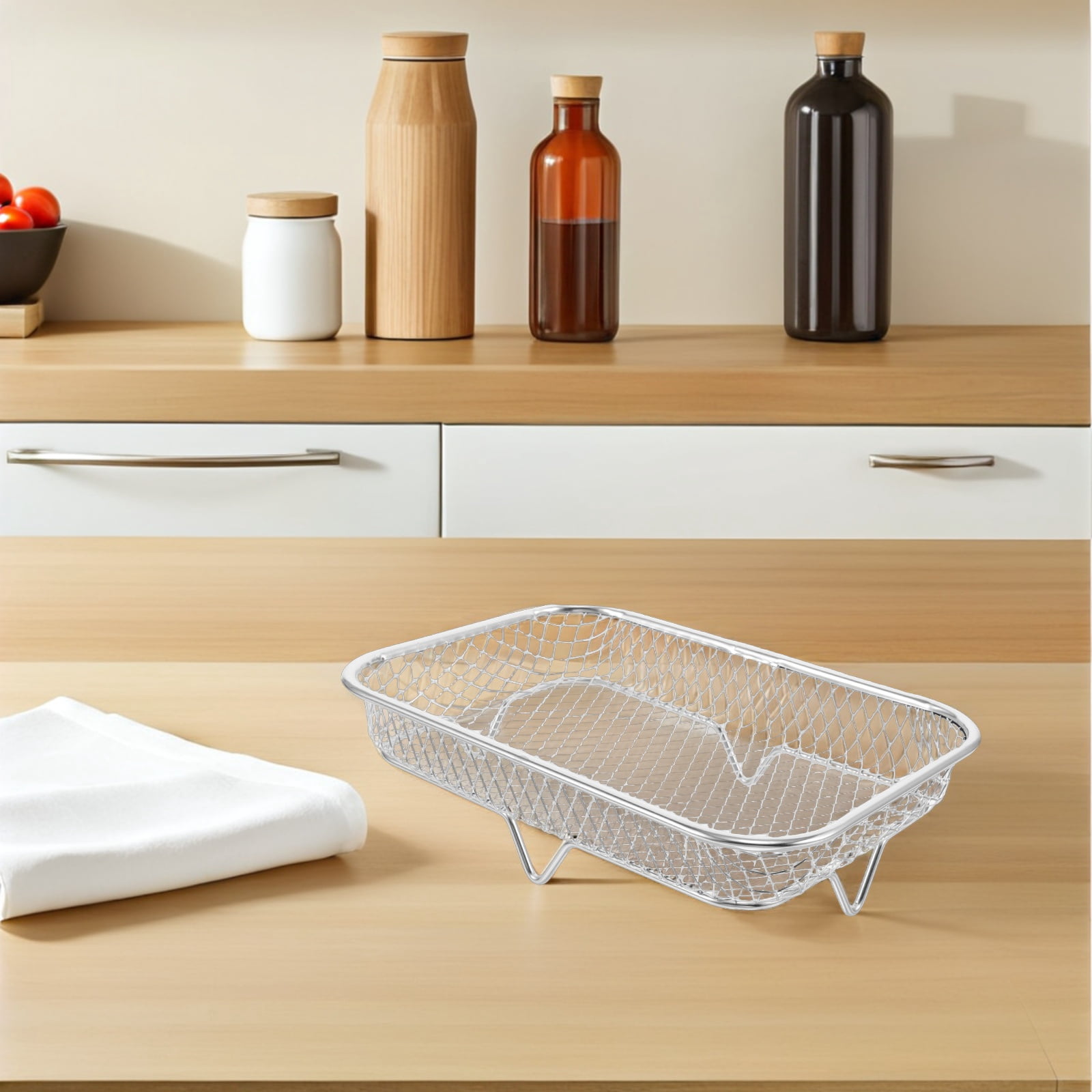 Luxshiny 5Pcs Stainless Steel Air Fryer Oven Rack Cooling Baking Oil Draining Tray for Kitchen Use