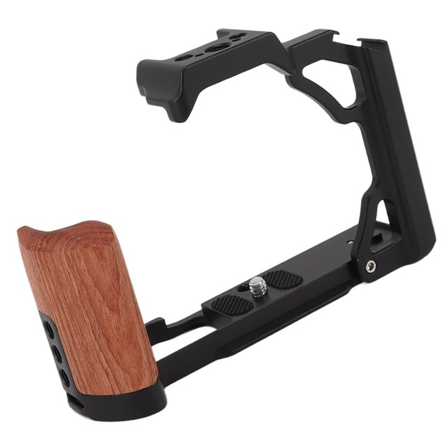 Camera Cage, Aluminum Alloy Video Camera Cage Rig With Wood Handle, Vlogging Video Shooting Filmmaking Rig Stabilizer For ZFC Camera, Anodized, Easy To Install
