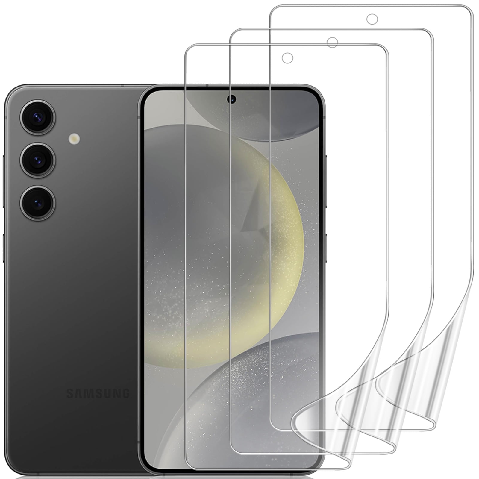 ZYQEEE [3 Pack] Clear Screen Protector for Samsung Galaxy S24 6.2", HD Hydrogel Film Soft TPU Protective Film, [Support Fingerprint] [Curved Coverage]