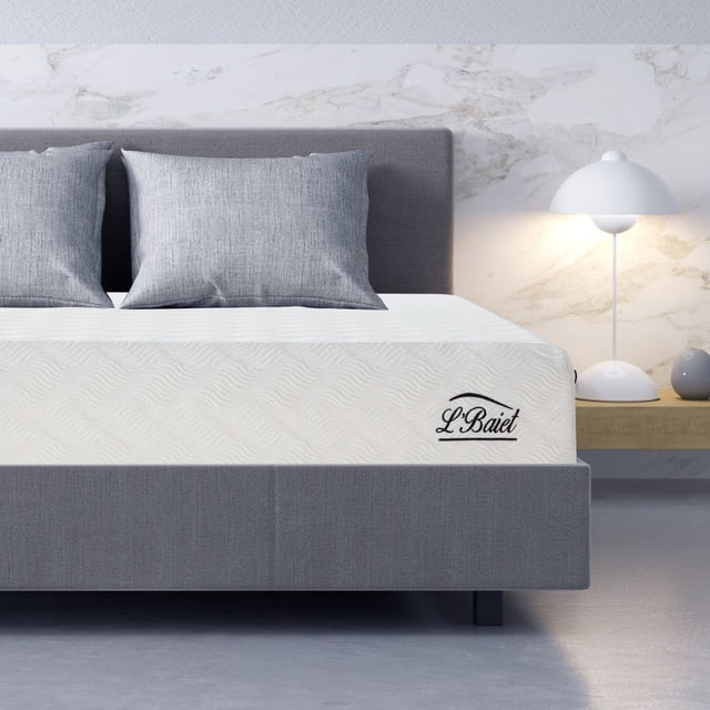 L'Baiet 10" Bed in a Box Gel Medium Firm Memory Foam Twin Size Mattress in White