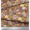 thumbnail image 2 of Soimoi Brown Rayon Fabric Crab,Shell & Coral Ocean Print Fabric by Yard 42 Inch Wide, 2 of 3