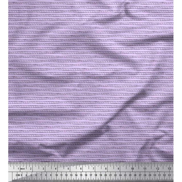 Soimoi Purple Poly Georgette Fabric Stripe Hand Drawn Decor Fabric Printed Yard 52 Inch Wide